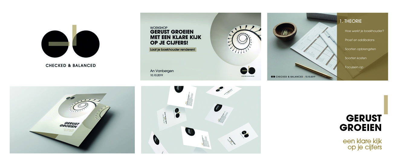 nikkeldesign portfolio Checked&Balanced logo, huisstijl, businesscard, naamkaartje, presentatiemap